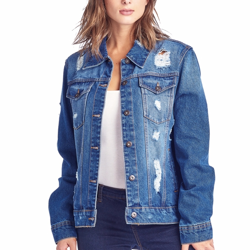 Oversized Distressed Denim Jackets - Picture 2 of 7